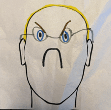 a drawing of a man 's face with glasses and an angry look on his face
