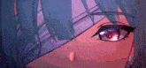 a close up of a person 's eye with a red pupil