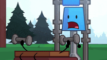 a cartoon character is lifting dumbbells in a gym