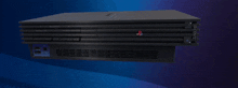 a black sony playstation with a cd tray