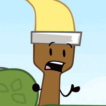 a cartoon character with a yellow brush on top of his head