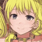 a girl with blonde hair and blue eyes is smiling for the camera