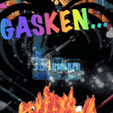 a rainbow colored gasken logo with a guitar on it