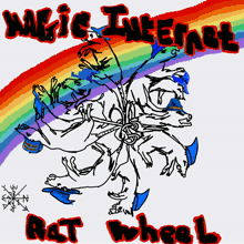 a drawing of a rat wheel and the words magic internet
