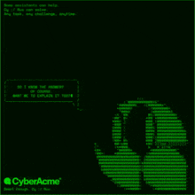 a computer screen that says cyberacme on the bottom right