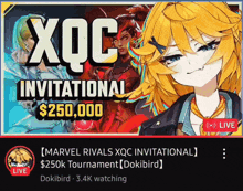 a marvel rivals xqc invitational advertisement with a girl