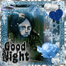 a picture of a woman with the words " good night " written on it