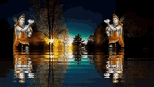 a statue of shiva is standing in the water