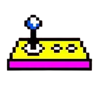 a pixel art illustration of a video game controller with a blue button on top .
