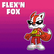 a cartoon of a fox with the name flex 'n fox