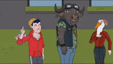 a cartoon shows a group of motorcycle riders in front of a store called watering hole