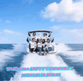 a group of people on a boat with the words welcome arput community mengolid bebas on the bottom