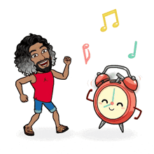 a cartoon of a man and an alarm clock