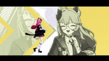 a drawing of a girl with glasses and a cat ear on her head