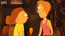 a cartoon of a man and a woman standing next to each other with the letters a and s below them