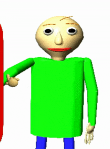a cartoon character with a green shirt and blue legs