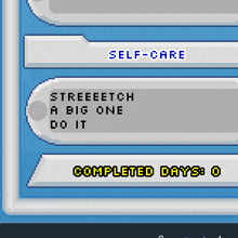 a screenshot of a video game that says self-care