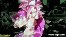 a cartoon character with pink hair is fighting another cartoon character .