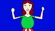 a cartoon drawing of a woman with red hair and tears coming out of her eyes