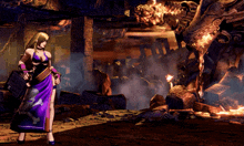 a woman in a purple dress with a skull on it