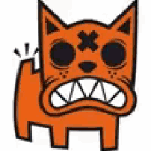 a cartoon drawing of a cat with a cross on its face and a large mouth .
