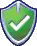 a green shield with a white check mark on it