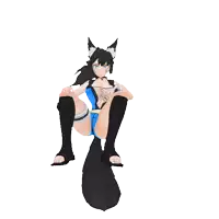 a girl with a black tail is sitting down