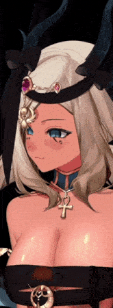 a drawing of a girl with horns and a necklace that says ankh