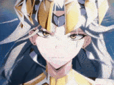 a close up of a girl with white hair and a crown on her head