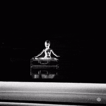 a black and white photo of a naked woman sitting on a briefcase