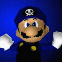 a cartoon character with a skull and crossbones hat on his head