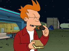 fry from futurama is eating an oreo in a cartoon