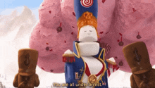 a cartoon character says " you are all under arrest " in front of candy
