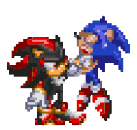 a pixel art of shadow the hedgehog and sonic