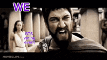 a man with a beard is making a funny face with the words we bts voting event below him