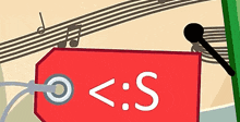 a red tag with the letters s on it