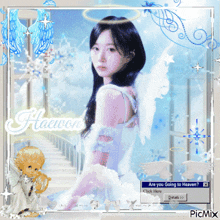 a picture of a girl with angel wings and the words haewon on the bottom