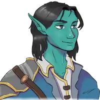 a drawing of a man with a blue face