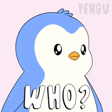 a penguin with the word who written on its chest