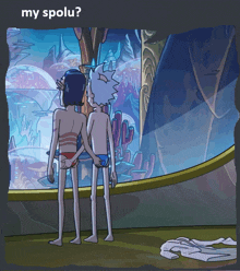 a couple of cartoon characters standing next to each other with the caption " my spolu "