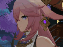 a girl with pink hair and purple earrings