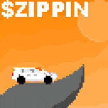 a pixel art of a white car driving down a road with the words $ zippin behind it