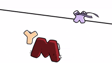 a cartoon drawing of a purple m with horns and a red m behind it