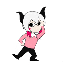 a drawing of a person with horns and pink hair
