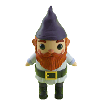 a figurine of a gnome with a beard and purple hat