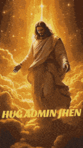 a painting of jesus in the clouds with the words hug admin jhen