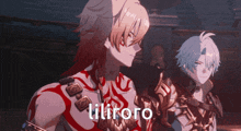 a couple of anime characters standing next to each other with the word lilitoro on the bottom