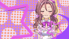 a girl in a pink and white dress with a bow on her head