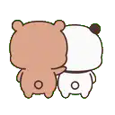a brown bear and a white panda bear are standing next to each other .