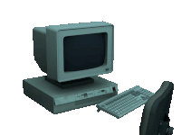 an ibm computer sits on a desk next to a keyboard